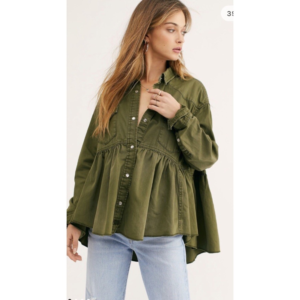 We The Free Olive Green Button-Down Peplum Shirt - Picture 11 of 11